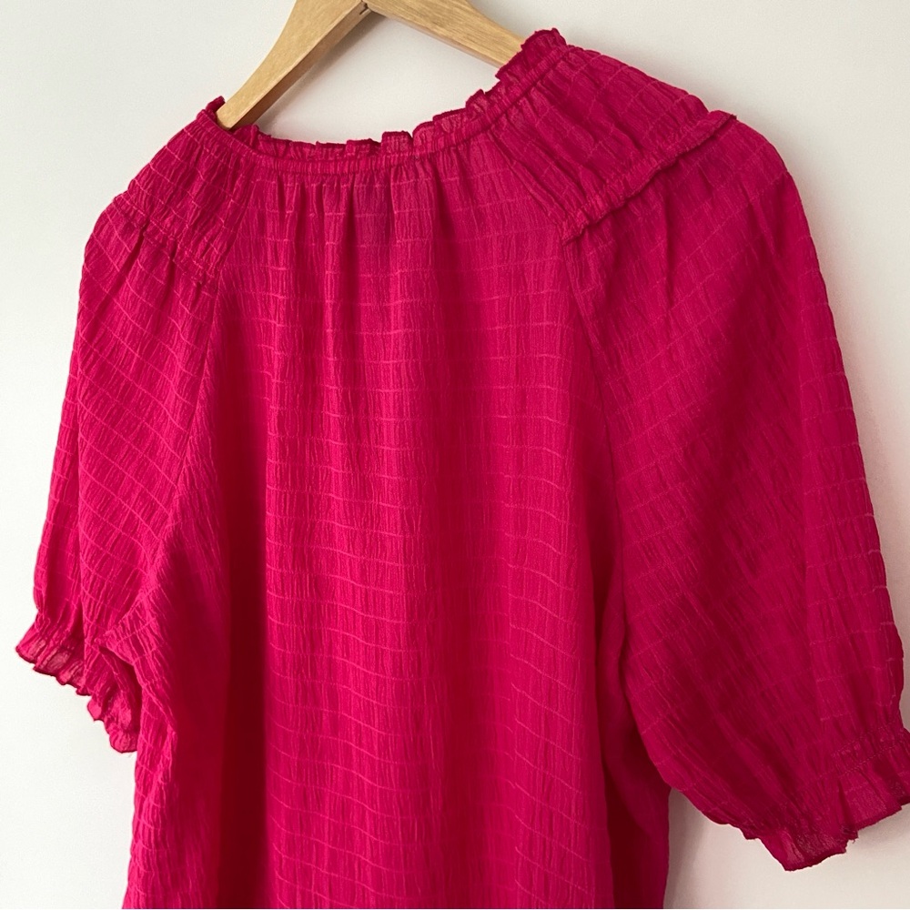 OLIVIA & MARTIN BRIGHT PINK TOP/BLOUSE WITH RUFFLE DETAILS, TIE NECKLINE, LARGE - Picture 9 of 11
